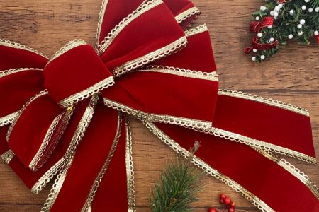 Elegante fiocco di Natale in velluto - Fiocco natalizio in velluto a 10 anelli
